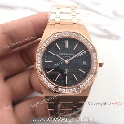 JH Copy Audemars Piguet Royal Oak Automatic Extra Thin Watch Rose Gold Diamond Bezel watches