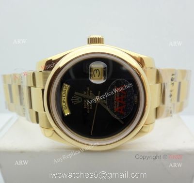 Replica Rolex Yellow Gold Black Onyx Dial Day Date Watch watches