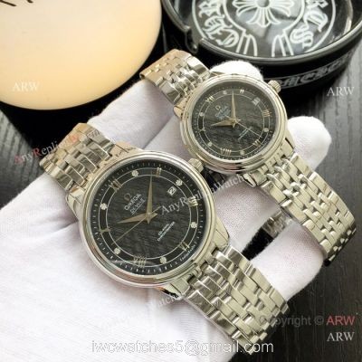 Fake DeVille Prestige Omega Couple Watch Stainless Steel Black Dial watches