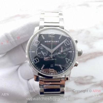 Swiss Grade 7750 Mont blanc Knock off Timewalker 316L Stainless Steel Black Face Watch watches