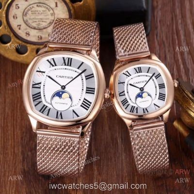 Rose Gold Cartier Drive De Quartz Watches with Moonphase Face watches