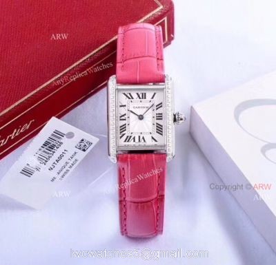 Replica Cartier Tank Louis Womens Watch White Dial Pink Leather Band watches