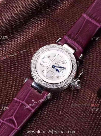 Replica Cartier Pasha SS Diamond Bezel Purple Strap Watch Ladies 28mm watches