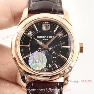 (KM)Swiss Patek Philippe 5205G Complications Annual Calendar Watch Brown Leather Strap watches