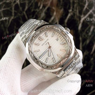 High Replica Patek Philippe Nautilus White Face Stainless Steel Tattoo Watches watches
