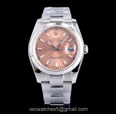 Swiss Rolex ?r Datejust Stainless Steel Oyster Salmon Dial Watch 36mm watches
