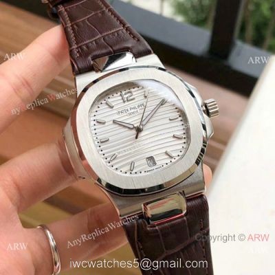 Swiss Copy Patek Philippe Nautilus 7118 Watches White Dial Brown Leather Band watches