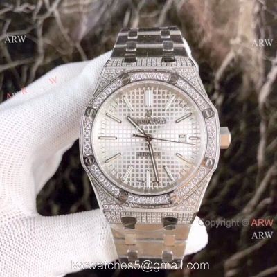 Fake Audemars Piguet Royal Oak Diamond Watches Stainless Steel Silver Dial 44mm watches