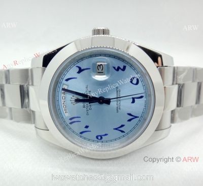 Rolex Day Date Ice Blue Replica Watch 40mm Stainless Steel Arabic Scripts Dial watches