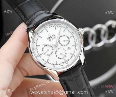 Copy Omega De Ville Complications Men Watches White Dial Black Band watches