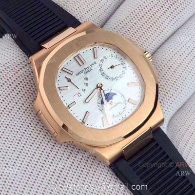 New Copy Patek Philippe Nautilus Power Reserve Rose Gold White Watches watches