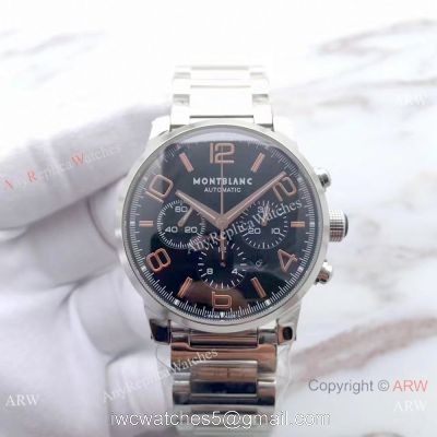 Swiss Fake Montblanc TimeWalker Stainless Steel Black Face Rose Gold Markers Watch watches