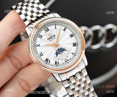 High Quality Omega De Ville Fake 2-Tone Rose Gold Moon Phase watches