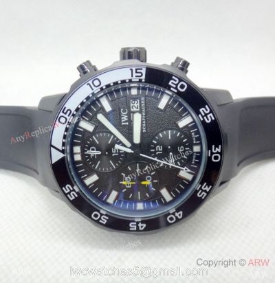 New IWC Aquatimer Chrono Quartz Copy Watch BlueWhite Bezel Black Case watches