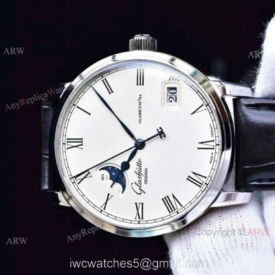 Swiss Replica Glashutte Senator Panorama Date Moon Phase Watch SS White Dial watches