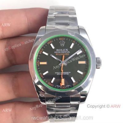 AR Factory Swiss Rolex Milgauss 904L Stainless Steel Watch Green Glass 40mm watches