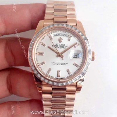 Swiss 2836 DayDate II Rolex Presidential 41mm Replica Watch Rose Gold Silver Dial watches