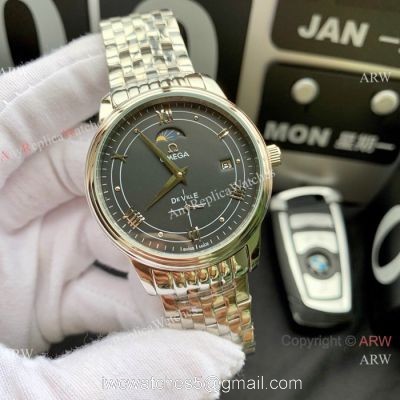 New Copy Omega De Ville Moon Phase 40mm Watches Stainless Steel Black Face watches