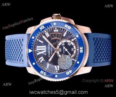 Swiss Replica Cartier Calibre De Cartier Diver Watch Rose Gold Blue watches