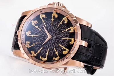 New Replica Roger Dubuis Excalibur Knights Of The Round Table II watch Rose Gold Black Dial watches