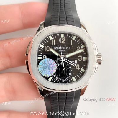 (GR) Swiss Copy Patek Philippe Aquanaut Travel Time SS Black Dial Watch 40mm watches
