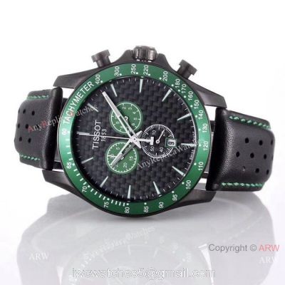 Best Quality Tissot Chronograph Watches Green Bezel Black Leather Strap watches