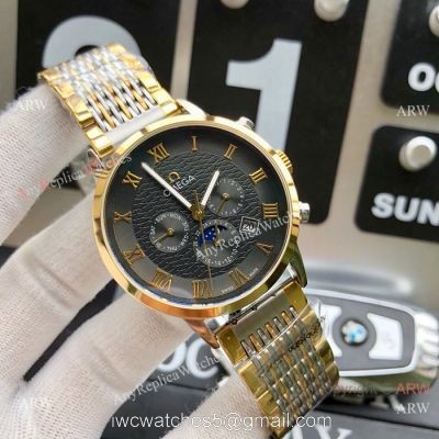 High Quality Omega Complications Moon phase Watch 2-Tone Case Black Face watches