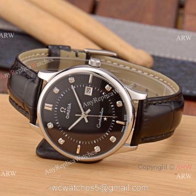 New Replica Omega Constellation 41mm Watch SS Black Leather Strap watches