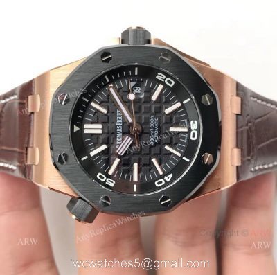 Swiss Grade Replica Audemars Piguet Divers 3120 Watch Rose Gold Black Bezel watches