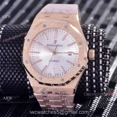 Replica Audemars Piguet Frosted Rose Gold Watch Silver Dial 41 MM watches