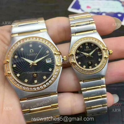 Replica Omega Constellation Diamond Bezel Two Tone Omega Couple Watch watches
