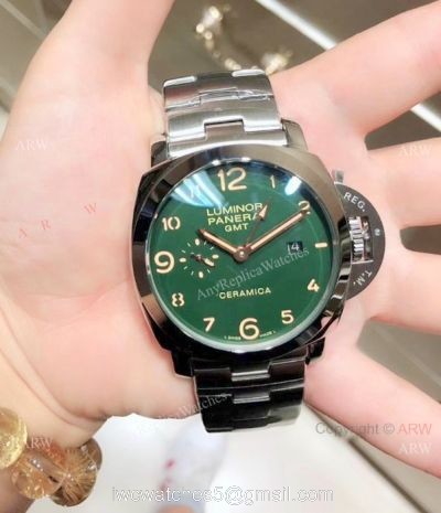 High Quality Panerai Luminor GMT Stainless Steel Green Face Watch watches