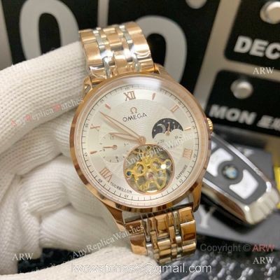 Replica Two Tone Rose Gold Omega Complications Moonphase Watch 42mm watches
