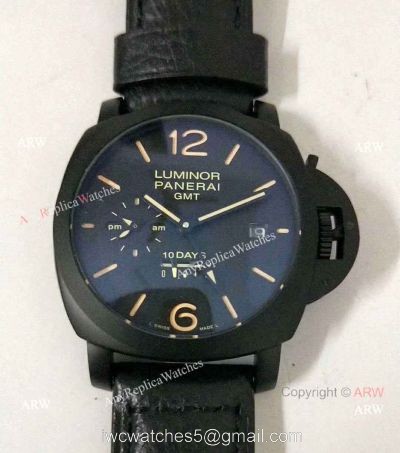 Fake Panerai Luminor 10 Days GMT Watch PAM335 Black Case Orange Markers watches
