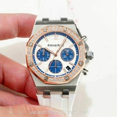 Fake Audemars Pigue Offshore 37mm Watches White Rubber Rose Gold Bezel watches