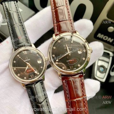 Omega De Ville Black Dial Leather Strap Automatic Watch Omega Couple Watch watches