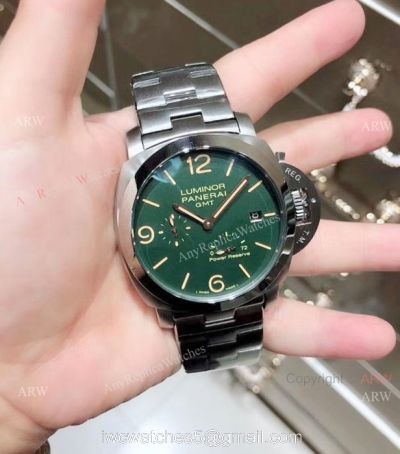 Luminor Panerai GMT Power Reserve Replica Watch Stainless Steel Green Dial watches