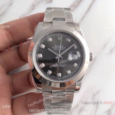 Bp Factory Rolex Oyster DateJust II 41mm Watch SS Grey Diamond Dial watches