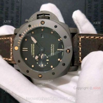 New Copy Panerai luminor submersible Brown Leather Bracelet Chocolate Case watches