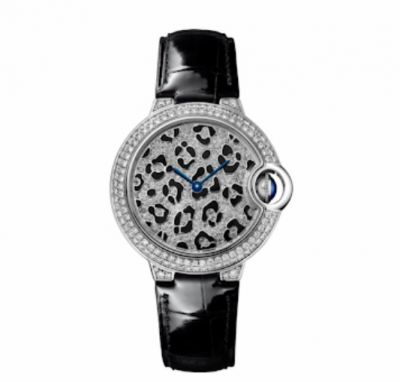 Faux Cartier Ballon Bleu Black Leather Strap Diamonds Watch watches