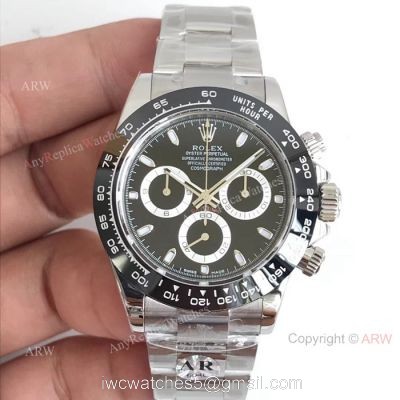 Rolex Daytona 904L Stainless Steel Black Ceramic Watch AR Replica Watches watches