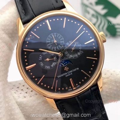 Vacheron Constantin Perpetual Calendar Copy Watches Rose Gold Black Dial watches