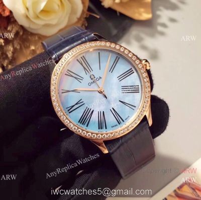 Omega De Ville Tresor Ladies Watches Blue MOP Dial Rose Gold watches