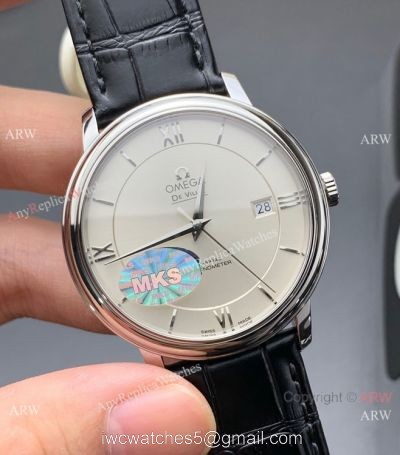 MKS Factory Omega Classic De Ville 9015 Watch White Dial Leather Strap watches