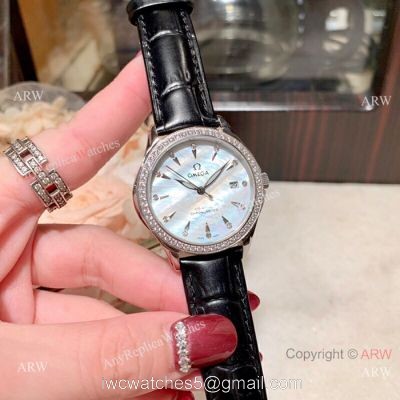 Copy Omega DeVille Co-Axial Cscapement Ladies 34mm watch Diamond bezel watches