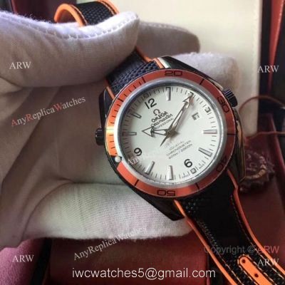 Seamaster Planet Ocean Omega Watch White Face Black Case Orange Bezel watches