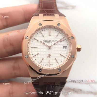New Style Replica Audemars Piguet Extra Thin Watch Brown Leather Strap White Dial watches