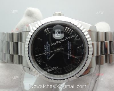Copy Rolex Datejust Black Face Stainless Steel President Band watches