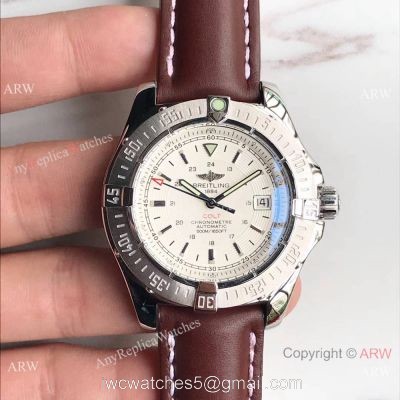 Swiss Grade Breitling Colt Automatic Chronometre 500m Watch White Dial Brown Leather watches