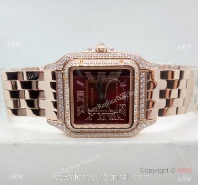 Panthere De Cartier Replica Watches Rose Gold Dark Red Dial watches